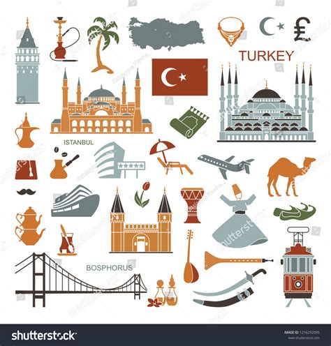 Set Country Turkey Culture Traditional Symbols Stock Vector (Royalty ...