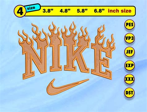 Nike Flame embroidery Design files 4 sizes (6.8" , 5.8", 4.8 , 3.8") : pes,jef,dst,vp3,exp,xxx ...