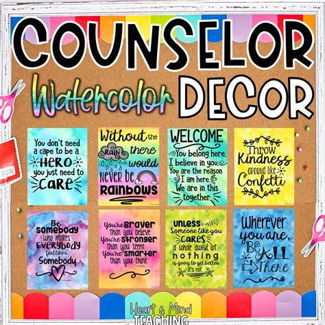 School Counselor Watercolor Office Decor - Heart and Mind Teaching