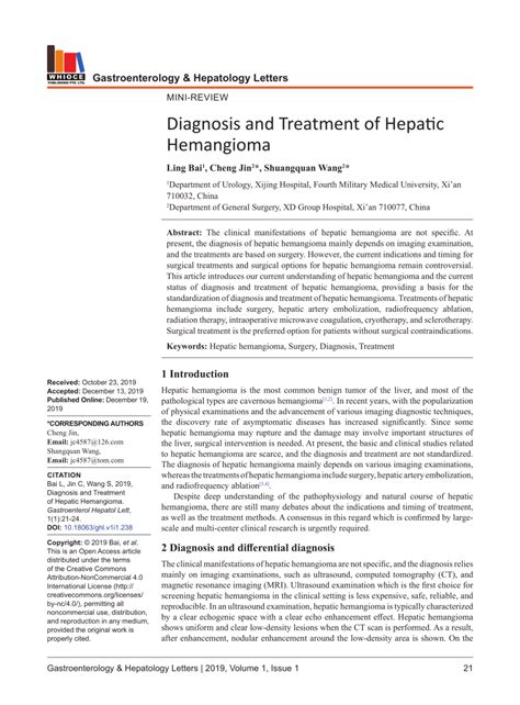 (PDF) Diagnosis and Treatment of Hepatic Hemangioma