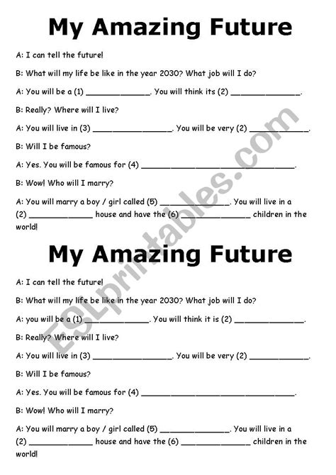 Will Future Predictions Madlib - ESL worksheet by LucyJ16