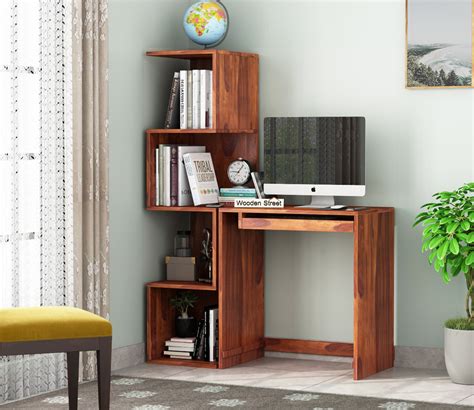 Buy Jerold Study Table With Storage Cabinet And Shelves (Honey Finish ...