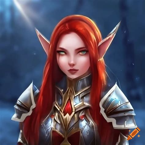 Portrait of a beautiful elf woman with red hair and green eyes on Craiyon