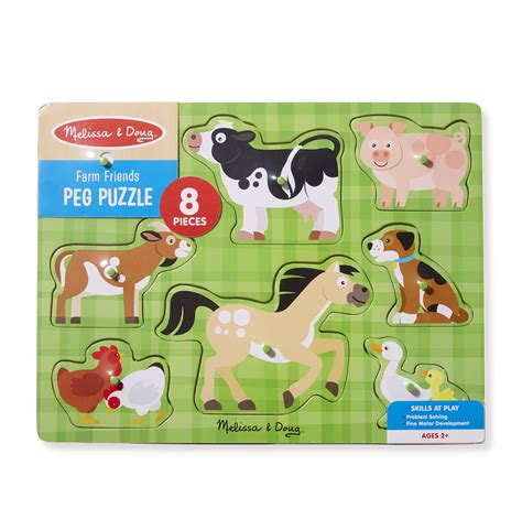 Melissa & Doug Wooden Farm Friends Animals Peg Puzzle – 8 pcs - Walmart.com