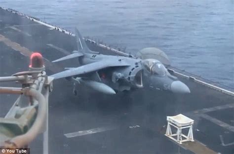 Fighter pilot lands on STOOL aboard Navy ship after jet's front landing gear failed | Daily Mail ...