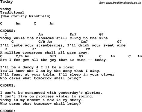 Traditional Song Today with Chords, Tabs and Lyrics