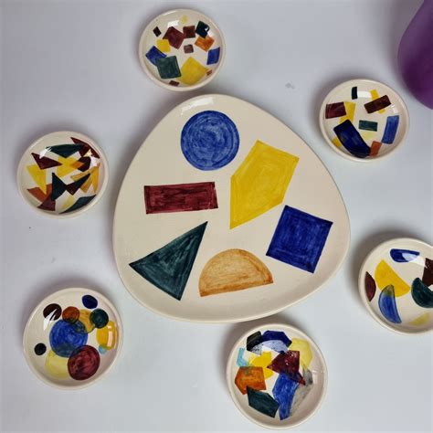 Possibly 20-30's Bauhaus/De Stijl geometric shapes decor plate set ...