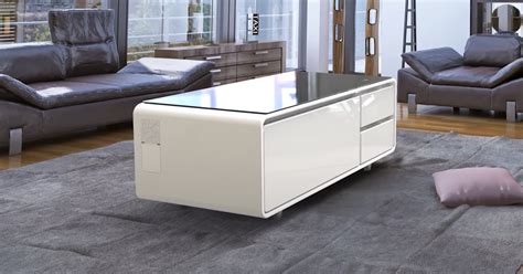This futuristic coffee table has Bluetooth speakers and a refrigerated drawer | Coffee table ...