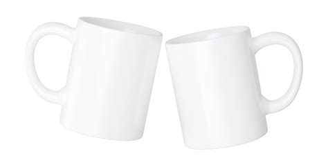 3d render two white coffee mug mockup. Sublimation design or logo presentation on a blank ...