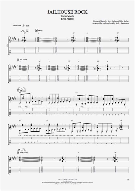 Jailhouse Rock by Elvis Presley - Guitar & Vocals Guitar Pro Tab | mySongBook.com