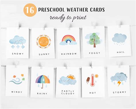 16 Weather Cards Montessori Flashcards Pre-school Cards - Etsy