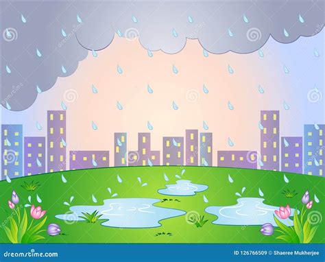 Vector Cartoon Illustration of a Rainy Day Stock Vector - Illustration of autumn, heavy: 126766509