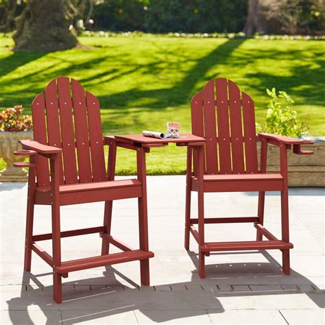 LUE BONA Red Bar Height Adirondack Chairs Outdoor Bar Height Table and Chair Set for Balcony ...