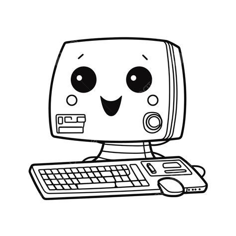 Cute Computer Coloring Page Outline Sketch Drawing Vector, Cartoon Computer Drawing, Cartoon ...