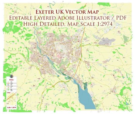 Exeter UK PDF Vector Map: City Plan High Detailed Street Map editable ...