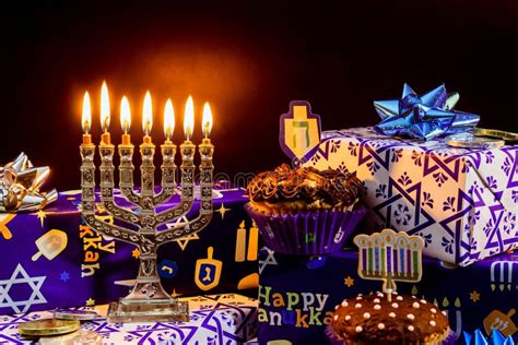 Jewish Holiday Hanukkah Celebration Tallit Vintage Menorah Stock Photo ...