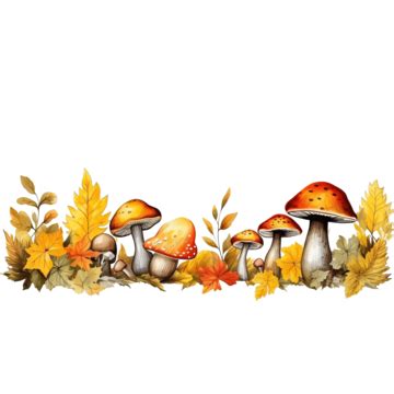 Seamless Border With Mushrooms, Mushroom, Border, Watercolor PNG Transparent Image and Clipart ...