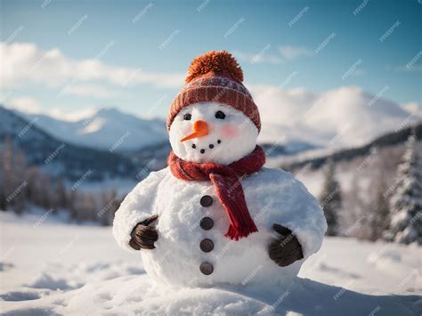 Premium AI Image | Snowman's Winter Wonderland A Scenic Snowy Landscape