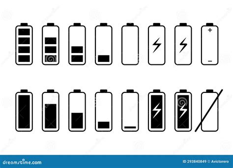 Icon Set of Battery Charge Level. Discharged and Fully Charged Battery ...