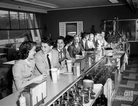 Teens At Soda Fountain Counter, C.1950s Photograph by H. Armstrong ...