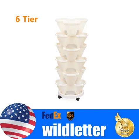 6 TIER VERTICAL Garden Tower Stackable Plant Herb Flower Veg Pots Plastic Milky $36.00 - PicClick