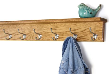 Solid Oak Shelf Coat Racks with Solid Bras, Aged Bronze and Satin ...