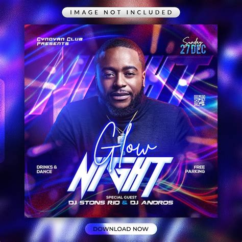 Premium PSD | Glow night party flyer or social media banner template