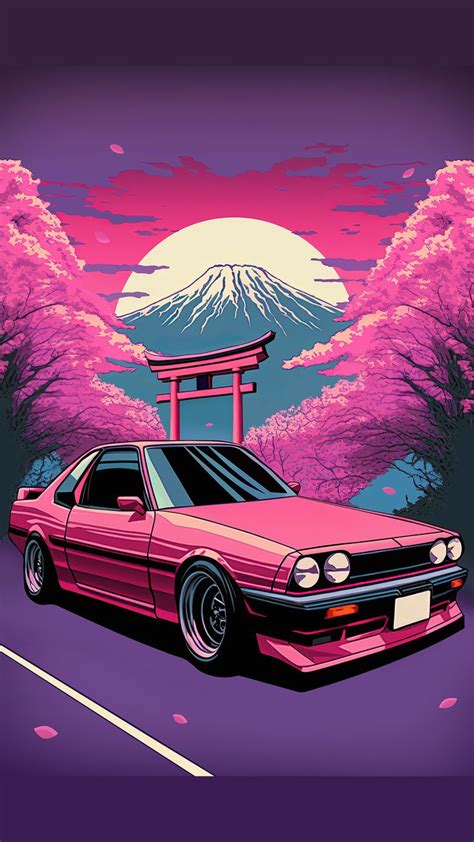 Tokyo Drift: Retro Wave Car at the Torii Gate. | Cool car drawings, Car ...