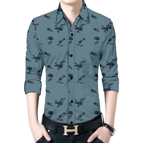 Men's Grey Cotton Long Sleeves Printed Slim Fit Casual Shirt | Slim fit casual shirts, Casual ...