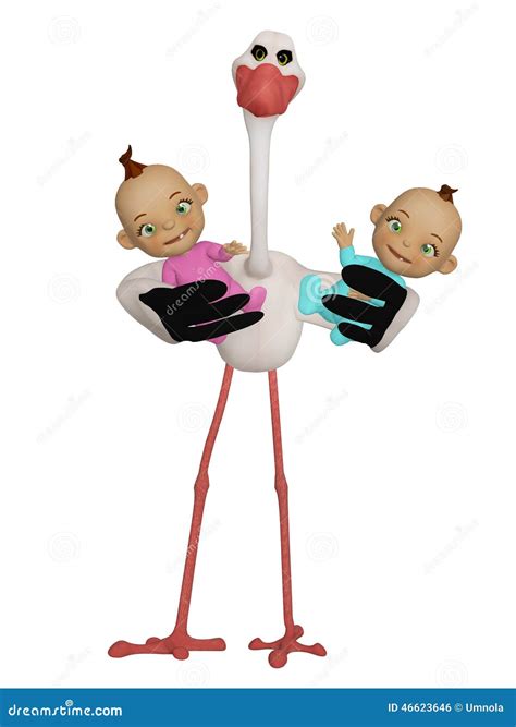 Stork And Twins Vector Illustration | CartoonDealer.com #15914124