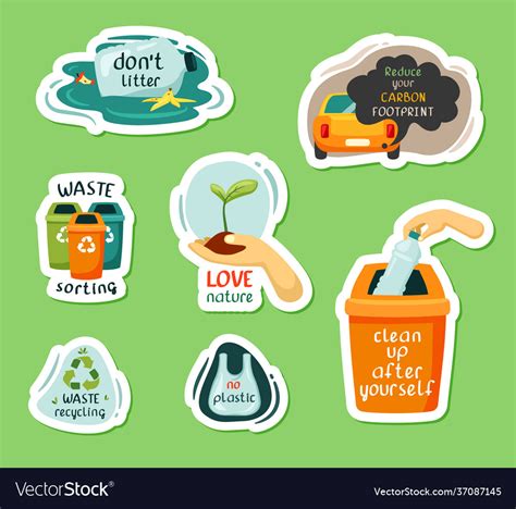 Nature protection and garbage recycling stickers Vector Image