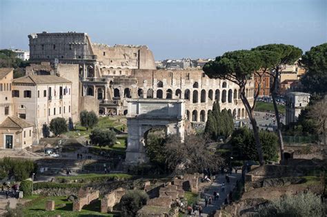 Italy, Rome, High angle view of Roman Forum, Arch of Titus and ...