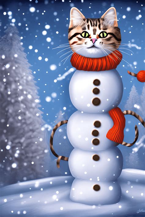 Cat Snowman in a Magical Winter Scene · Creative Fabrica