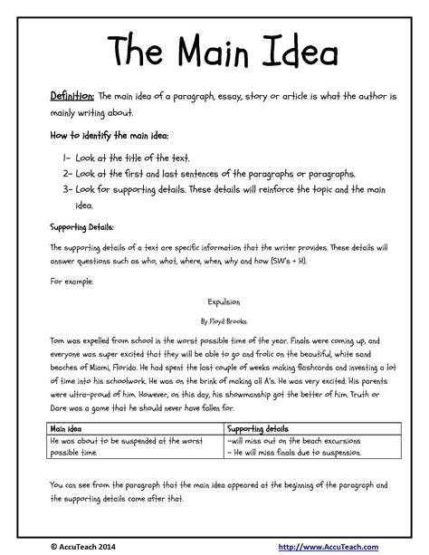 Main Idea And Supporting Details Worksheets 3rd Grade