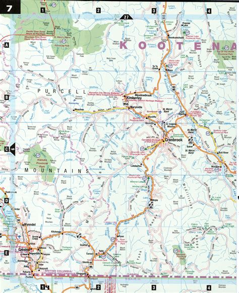 Road map Cranbrook and East Kootenays surrounding area (BC, Canada)