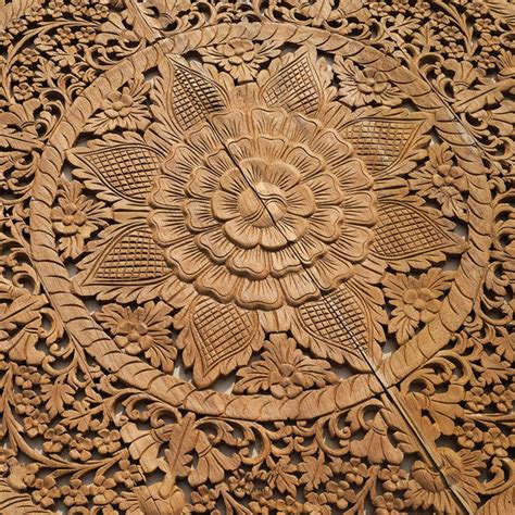 Floral Hand Carved Wooden Wall Art Panel - Siam Sawadee