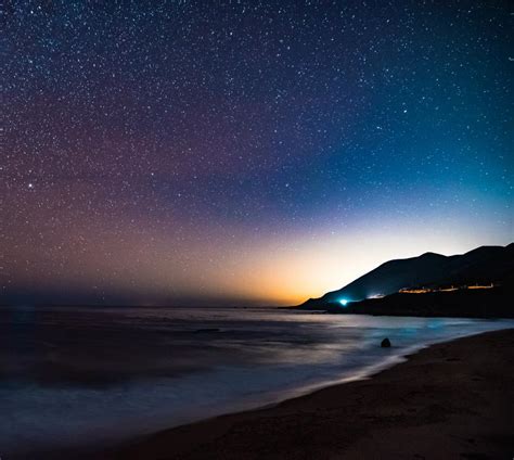 wallpaper starry sky, mountains, night, sea, stars, shore HD : Widescreen : High Definition ...