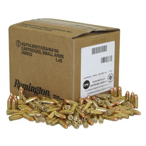 Remington, 9mm Luger, FMC, 115 Grain, 1,000 Rounds, Loose Bulk - 675686 ...