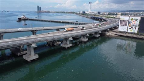 Aerial Shot of the Cebu Cordova Bridge (CCLEX) Full of Cars, Mactan ...