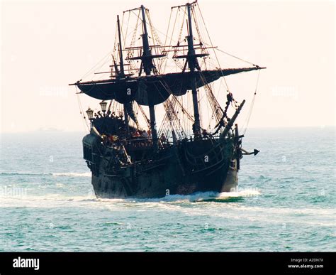 The Disney Corp. ship The Black Pearl sails near Redondo Beach, CA. USA, while filming Pirates ...