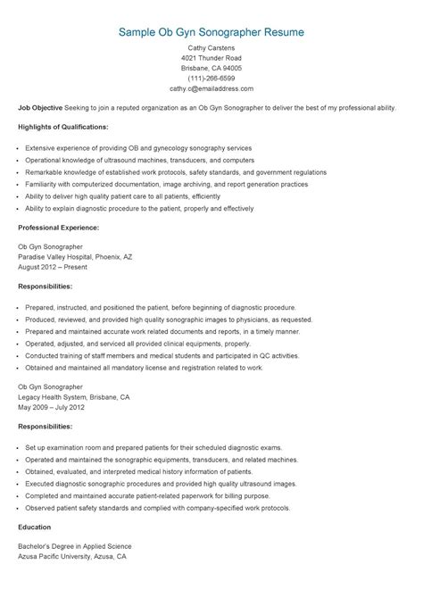 Sample Ob Gyn Sonographer Resume Resume Services, Manager Resume, Job ...