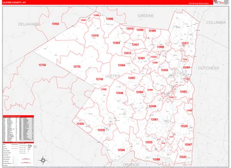 Ulster County, NY Zip Code Wall Map Red Line Style by MarketMAPS - MapSales