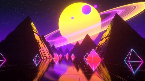 Planet Space Pyramid With Background Of Stars 4K HD Vaporwave ...