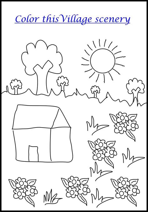 Village scenery coloring printable for kids