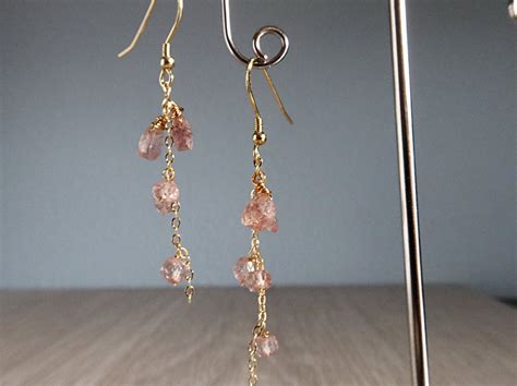 Rose Quartz Cascade dangle Earrings Gold Filled Cluster - Etsy