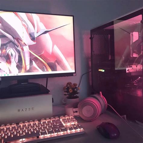 pc setup aesthetic | Gaming desk setup, Gaming room setup, Video game room design