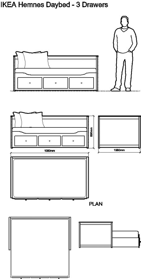 IKEA Hemnes Daybed - 3 Drawers DWG Drawing | Thousands of free CAD blocks