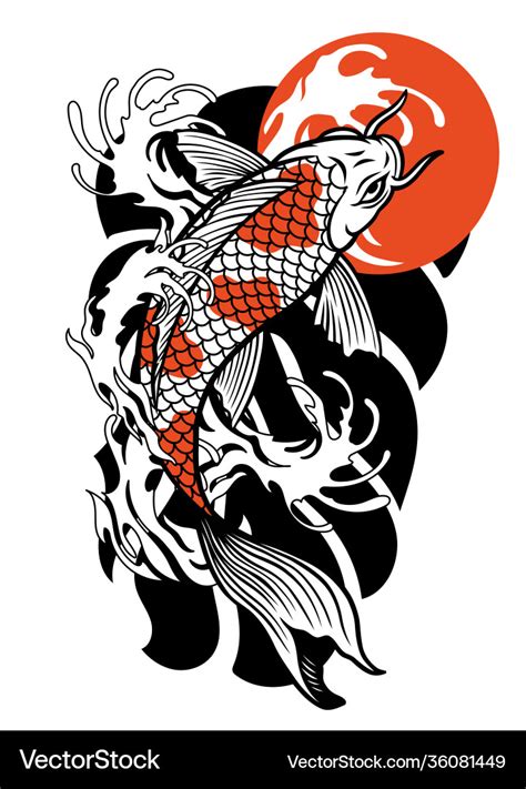 Vintage tattoo design koi fish Royalty Free Vector Image