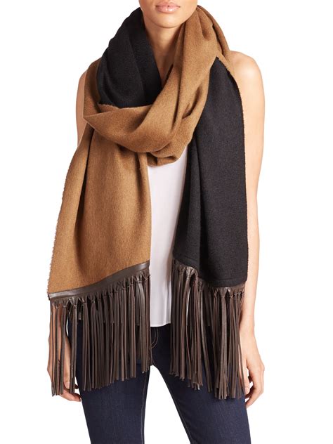 Lyst - Ferragamo Leather-Fringe Cashmere Scarf in Black