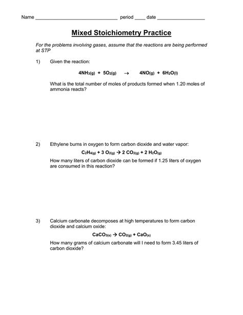 Stoichiometry Mole To Mole Problems Worksheets Answers